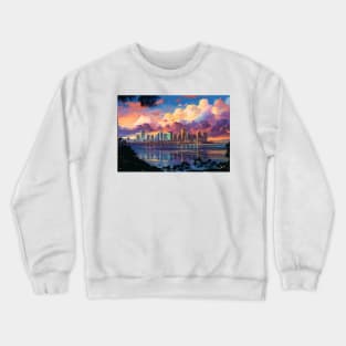 Anime Honolulu A Vibrant Anime Inspired Cityscape Crewneck Sweatshirt